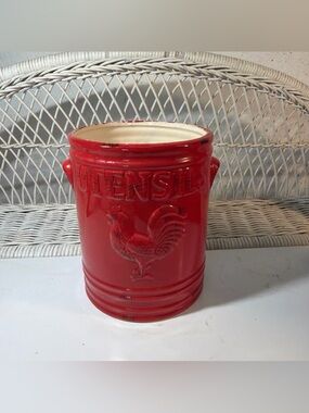 Home Essentials Red Rooster Utensil Holder – Farmhouse Kitchen Ceramic